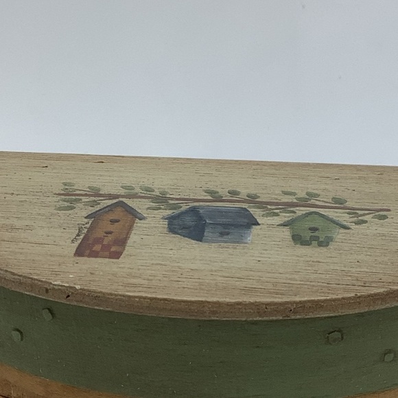 Half Round Lidded Basket with Hand-painted Birdhouse Lid - Picture 2 of 10